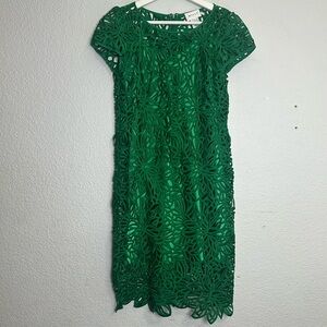 Milly Chloe Emerald Green Shift Midi Lace Dress Womens Size‎ 2